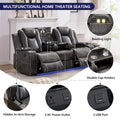 Black Power Reclining Sofa with Wireless Charger, Reading Light, Faux Leather, LED Lighting, AC/USB Ports, and Cup Holder for Living Room