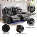 Black Power Reclining Sofa with Wireless Charger, Reading Light, Faux Leather, LED Lighting, AC/USB Ports, and Cup Holder for Living Room