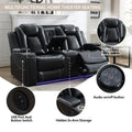 Black Power Reclining Sofa with Wireless Charger, Reading Light, Faux Leather, LED Lighting, AC/USB Ports, and Cup Holder for Living Room
