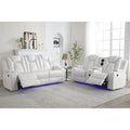 Black Power Reclining Sofa with Wireless Charger, Reading Light, Faux Leather, LED Lighting, AC/USB Ports, and Cup Holder for Living Room