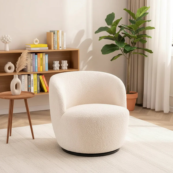 Modern Swivel Barrel Chair with 360-Degree Rotation - Single Fabric Accent Chair