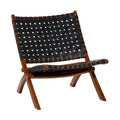 Woven Leather Folding Chair with Brown Wood Frame - Available in Black or Brown - Roche River Decor