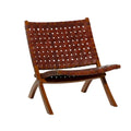 Woven Leather Folding Chair with Brown Wood Frame - Available in Black or Brown - Roche River Decor