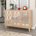 Mirrored Buffet Cabinet with Glass Doors and Silver Handles - 3-Door Sideboard for Living Room, Hallway, and Dining Room