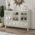 Mirrored Buffet Cabinet with Glass Doors and Silver Handles - 3-Door Sideboard for Living Room, Hallway, and Dining Room