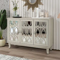 Mirrored Buffet Cabinet with Glass Doors and Silver Handles - 3-Door Sideboard for Living Room, Hallway, and Dining Room