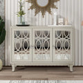 Mirrored Buffet Cabinet with Glass Doors and Silver Handles - 3-Door Sideboard for Living Room, Hallway, and Dining Room