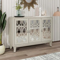 Mirrored Buffet Cabinet with Glass Doors and Silver Handles - 3-Door Sideboard for Living Room, Hallway, and Dining Room