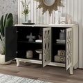 Mirrored Buffet Cabinet with Glass Doors and Silver Handles - 3-Door Sideboard for Living Room, Hallway, and Dining Room