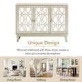 Mirrored Buffet Cabinet with Glass Doors and Silver Handles - 3-Door Sideboard for Living Room, Hallway, and Dining Room