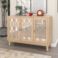 Mirrored Buffet Cabinet with Glass Doors and Silver Handles - 3-Door Sideboard for Living Room, Hallway, and Dining Room