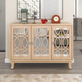 Mirrored Buffet Cabinet with Glass Doors and Silver Handles - 3-Door Sideboard for Living Room, Hallway, and Dining Room