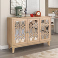 Mirrored Buffet Cabinet with Glass Doors and Silver Handles - 3-Door Sideboard for Living Room, Hallway, and Dining Room