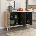 Mirrored Buffet Cabinet with Glass Doors and Silver Handles - 3-Door Sideboard for Living Room, Hallway, and Dining Room