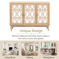Mirrored Buffet Cabinet with Glass Doors and Silver Handles - 3-Door Sideboard for Living Room, Hallway, and Dining Room