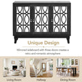 Mirrored Buffet Cabinet with Glass Doors and Silver Handles - 3-Door Sideboard for Living Room, Hallway, and Dining Room
