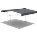 AECOJOY Free Standing Retractable Awning, 10'x10' Dual Side Patio Awnings Outdoor Manual Sun Shade Shelter, Dark Grey