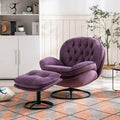 Velvet Swivel Accent Chair with Ottoman, Modern Chaise Lounge Chair with Metal Frame and Footstool, Comfy Armchair Reading Chair for Living Room Bedroom Office, Blue