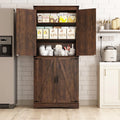 71" Tall Farmhouse Kitchen Pantry Cabinet, 5 Layers Storage Cabinet with Adjustable Shelves, Farmhouse Pantry Cabinet with 4 Barn Doors for Kitchen, Dining Room, Bathroom, Living Room, Rustic White