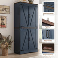 71" Tall Farmhouse Kitchen Pantry Cabinet, 5 Layers Storage Cabinet with Adjustable Shelves, Farmhouse Pantry Cabinet with 4 Barn Doors for Kitchen, Dining Room, Bathroom, Living Room, Rustic White