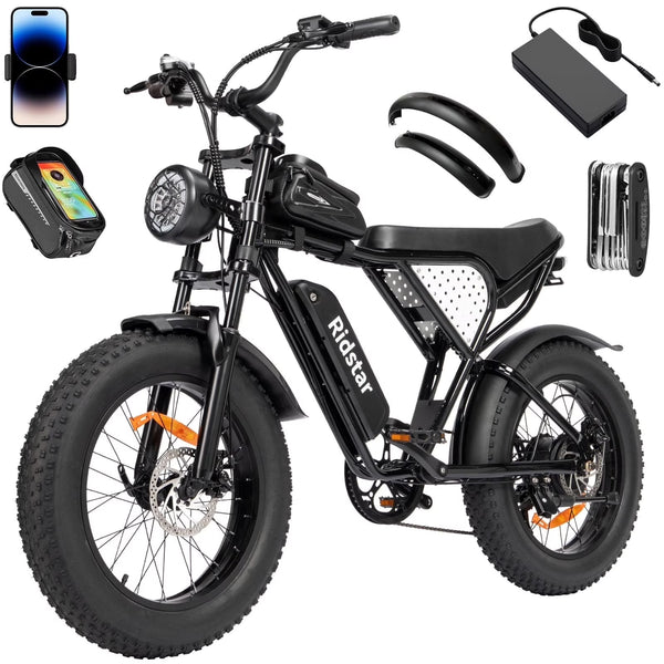 Ridstar Electric Bike for Adults, Peak 1500W 30MPH, 48V 15.6ah Electric Bicycle, Full Suspension Mountain Bike UL2849