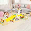 5 in 1 Kids Triangle Climber Play Gym Set with Double Sided Ramps, Indoor Toddler Wooden Climbing Toys for Playground Daycare