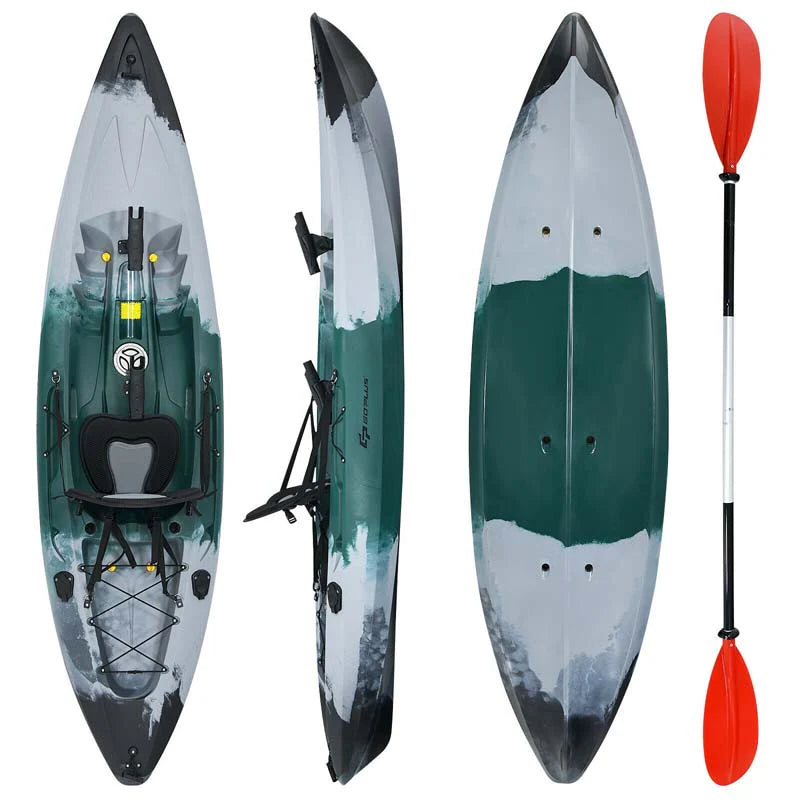 Sit-on-Top Fishing Kayak with Aluminum Paddle, 4 Fishing Rod Holders & Padded Seat, 9.7FT 1-Person Recreational Touring Kayak for Lake, River, Ocean