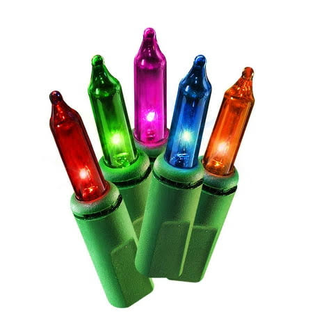 Holiday Time 100 Incandescent Mini Christmas Lights with Wire - Green & Multicolor - 21 ft