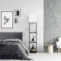 Modern Iron Shelf Floor Lamp with 3 - Way Dimmable LED Bulb, Shelves and White Shade for Living Room and Bedroom(Black)