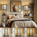 Floor Lamp with Shelves, Modern Dimmable Standing Lamp Floral Corner Display Bookshelf Lamp with 2 USB & 1 Power Outlet for Living Room & Bedroom