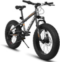 20 in Mountain Bike for 7 - 15 Years Old, 7 Speed Kids Bike with High Carbon Steel Frame, Fat Tire and Dual Disc Brake, Front Suspension Mountain Bicycle Gift for Boys Girls, Grey - Orange