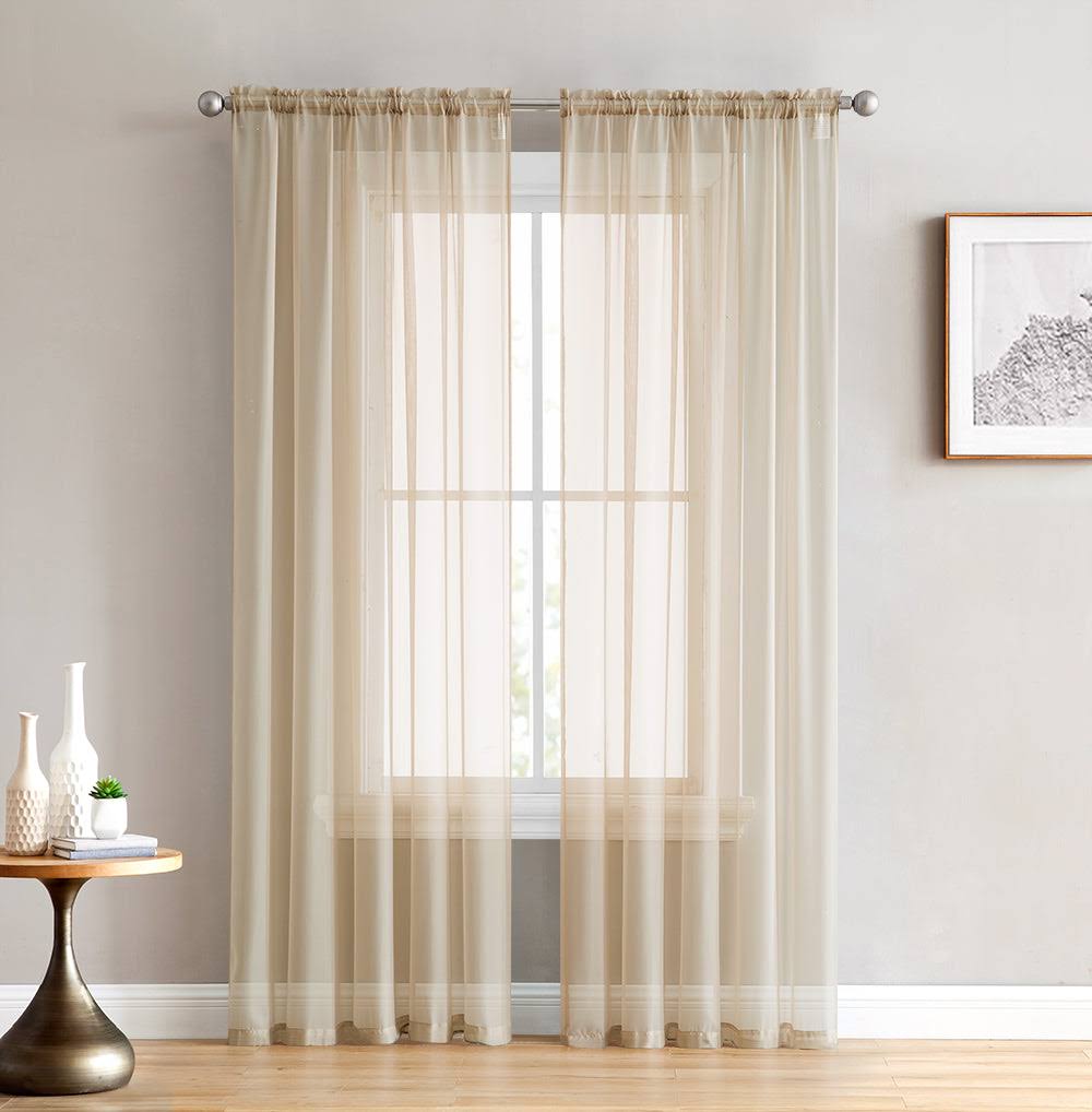 Thd Essentials Sheer Voile Window Treatment Rod Pocket Curtain Panels Bedroom, Kitchen, Living Room - Set of 2, Antique Taupe, 54 inch x 63 inch, Size