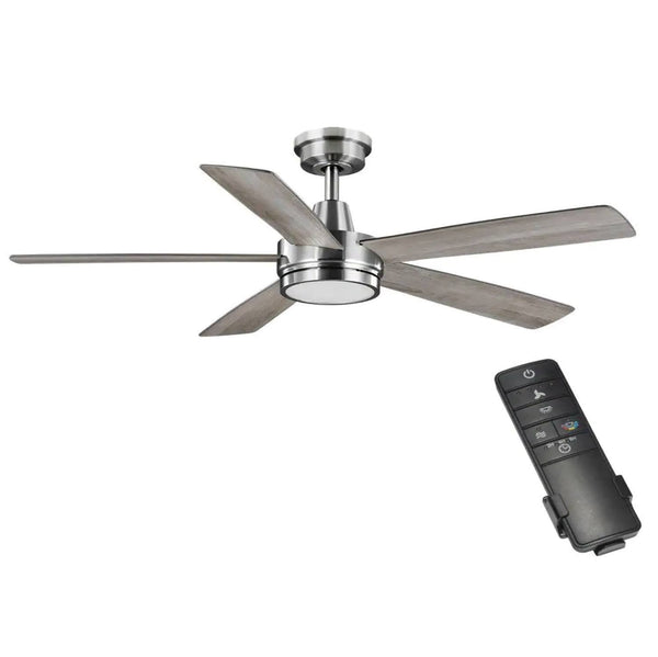 Hampton Bay 52133 Fanelee 54 in. White Color Changing Integrated LED Brushed Nickel Smart Hubspace Ceiling Fan with Light Kit and Remote