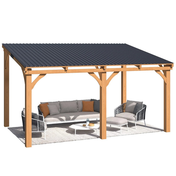 AECOJOY 14' x 10' Outdoor Wooden Gazebo, Patio Lean to Hardtop Pergolas and Gazebos