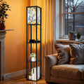 Floor Lamp with Shelves, Modern Dimmable Standing Lamp Floral Corner Display Bookshelf Lamp with 2 USB & 1 Power Outlet for Living Room & Bedroom