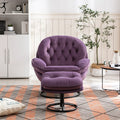 Velvet Swivel Accent Chair with Ottoman, Modern Chaise Lounge Chair with Metal Frame and Footstool, Comfy Armchair Reading Chair for Living Room Bedroom Office, Blue