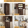 71" Tall Farmhouse Kitchen Pantry Cabinet, 5 Layers Storage Cabinet with Adjustable Shelves, Farmhouse Pantry Cabinet with 4 Barn Doors for Kitchen, Dining Room, Bathroom, Living Room, Rustic White