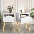 Syngar Nightstand Set of 2, Bedroom Bedside Table with 2 Drawer Storage Shelf, Simple Modern Night Stand End Table with Wood Handle, Easy Assembly, Suitable for Living Room Bedroom Furniture, White