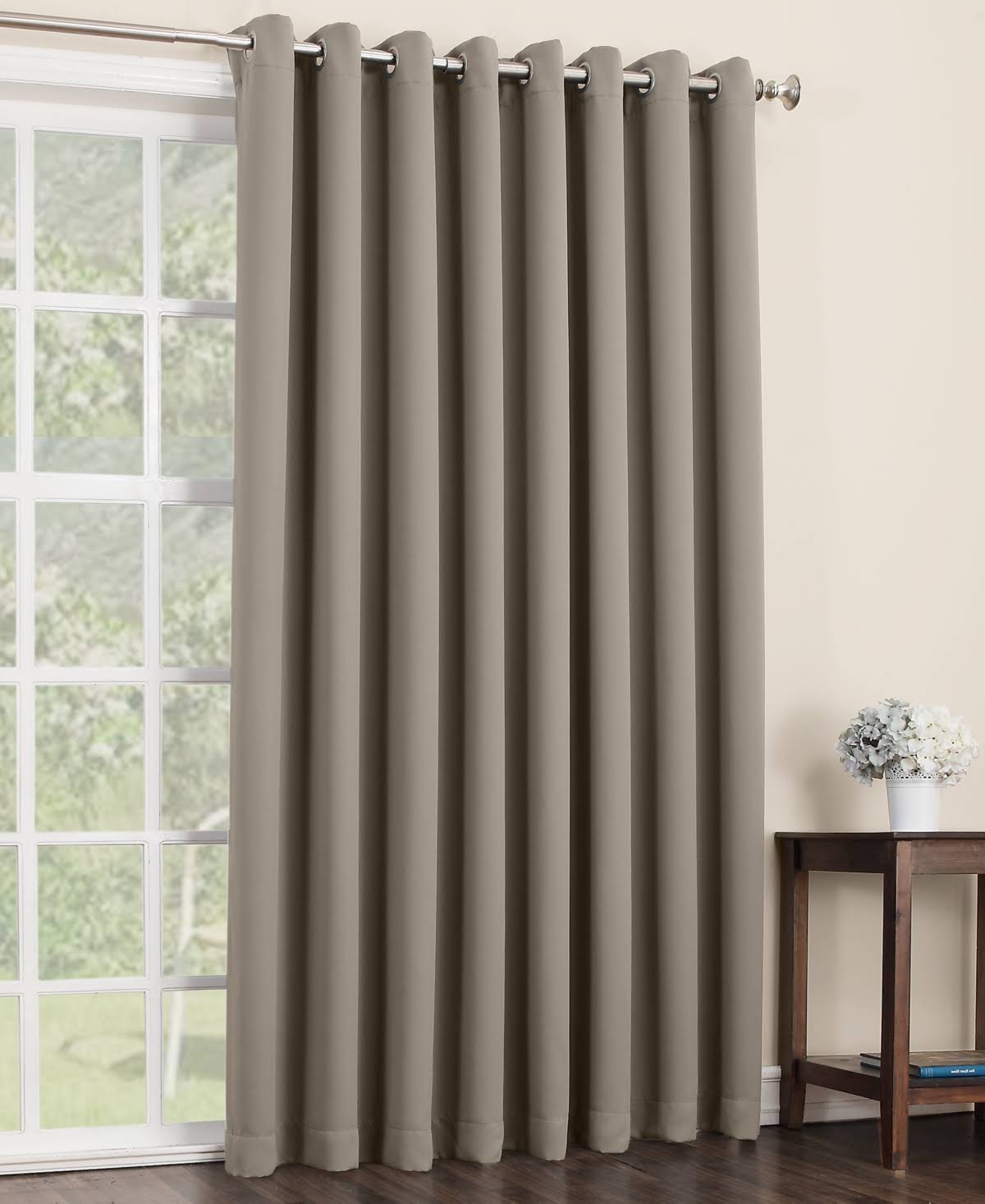 Sun Zero Jonah Extra Wide Blackout Patio Curtain Panel Stone