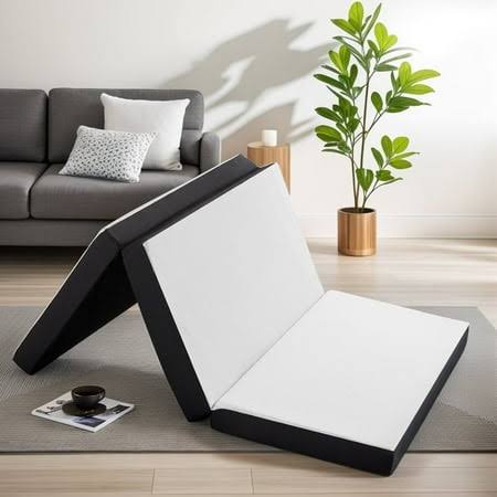 Smiaoer 4 Inches Folding Full Size Memory Foam Mattress with Cover,Tri-fold Portable Mattress Topper for Guest Bed,Camping, White