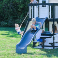 Backyard Discovery Canyon Creek Cedar Wood Swing Set with Wave Slide. Clubhouse. Play Kitchen. Picnic Area. Belt Swings. Web Swing. Rock Wall. Balconies. Playhouse. Step Ladder. Outdoor Playset