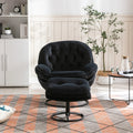 Velvet Swivel Accent Chair with Ottoman, Modern Chaise Lounge Chair with Metal Frame and Footstool, Comfy Armchair Reading Chair for Living Room Bedroom Office, Blue