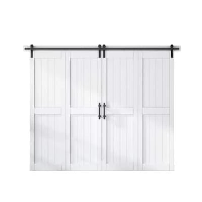 96 in. x 84 in. MDF Bi-Fold Barn Door with Hardware Kit, Covered with Water-Proof PVC Surface, White, H-Frame