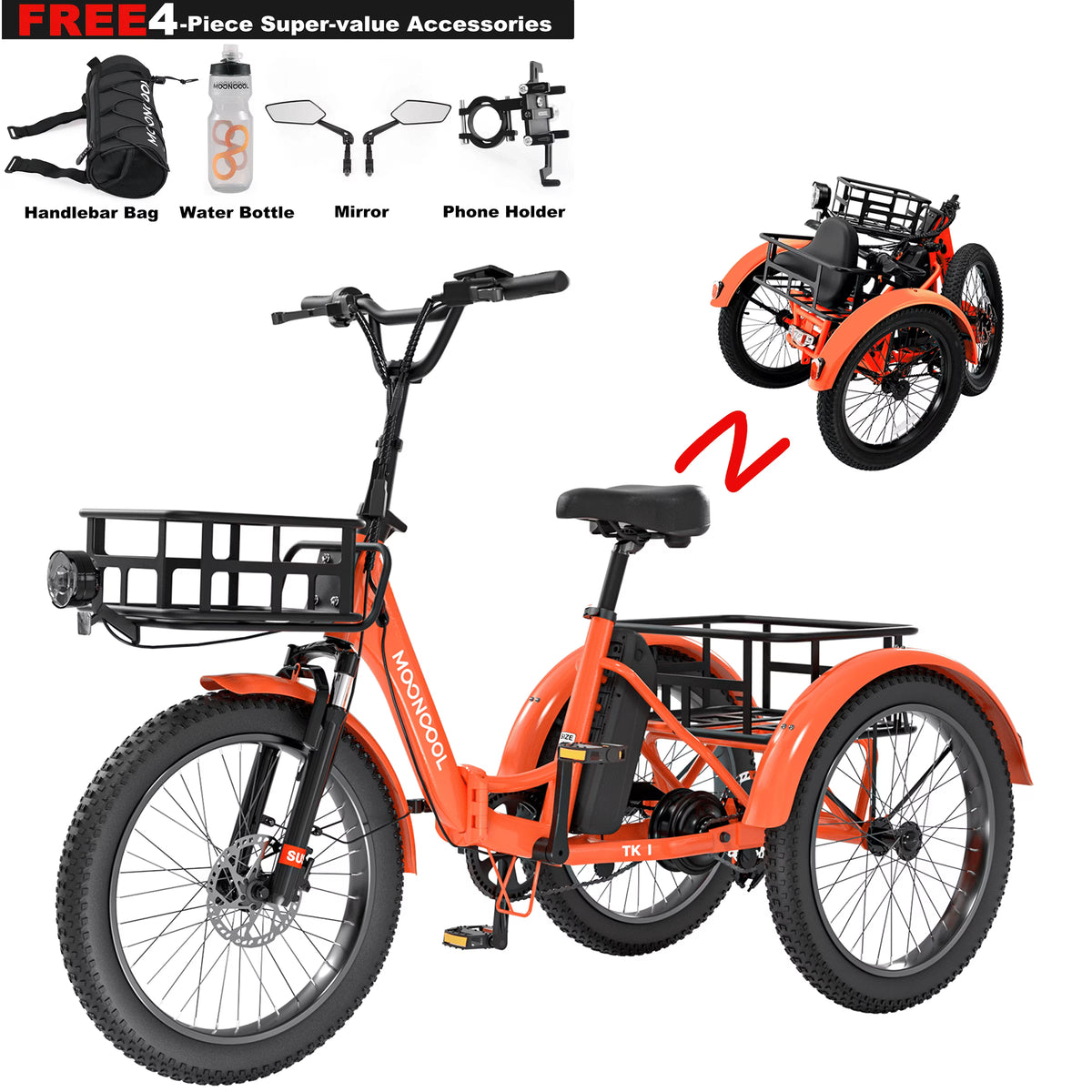 ABORON 3.0 Fat Tire Electric Trike for Senior Foldable E - Bike, 500W Motorized Tricycle Adult 20" Folding 3 Wheel Electric Commute Bike Trike W/48V Battery and Storage Baskets
