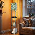 Floor Lamp with Shelves, Modern Dimmable Standing Lamp Floral Corner Display Bookshelf Lamp with 2 USB & 1 Power Outlet for Living Room & Bedroom