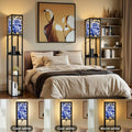 Floor Lamp with Shelves, Modern Dimmable Standing Lamp Floral Corner Display Bookshelf Lamp with 2 USB & 1 Power Outlet for Living Room & Bedroom