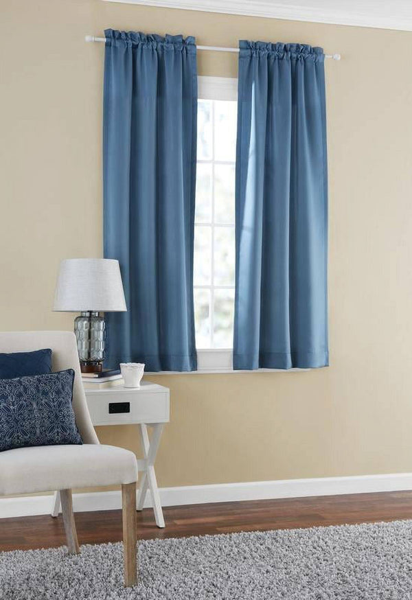 Mainstays Room Darkening Solid Woven Window Curtain Panel Pair, 60x63, Blue